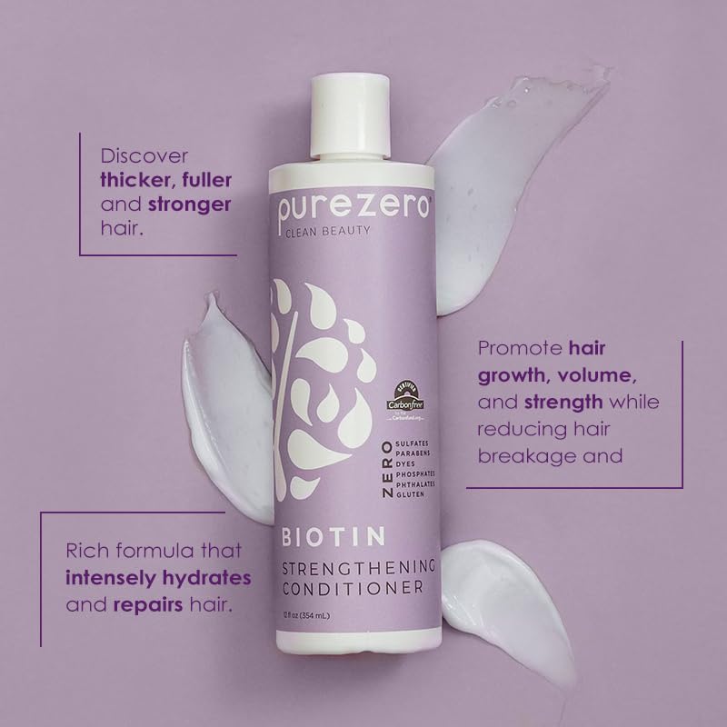 Purezero Biotin Shampoo label closeup highlights sulfate-free clean ingredients.