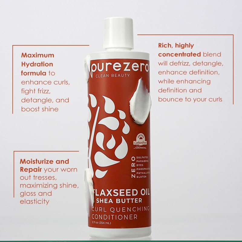 Purezero curl care set packaging highlights zero sulfates and vegan cruelty-free claim