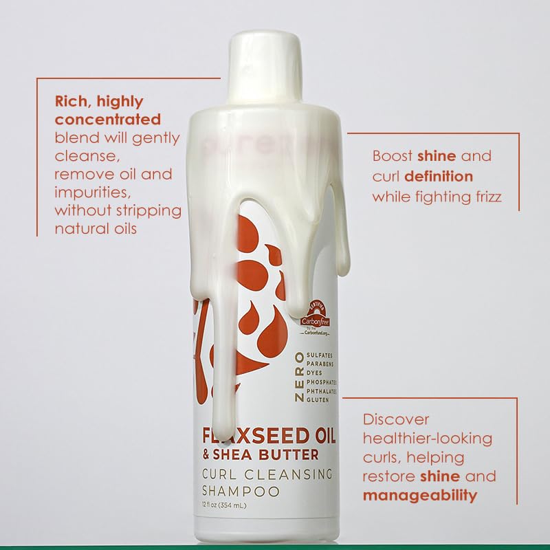 Purezero flaxseed oil and shea butter conditioner bottle suggests detangling and moisture