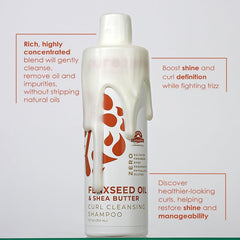Purezero flaxseed oil and shea butter conditioner bottle suggests detangling and moisture