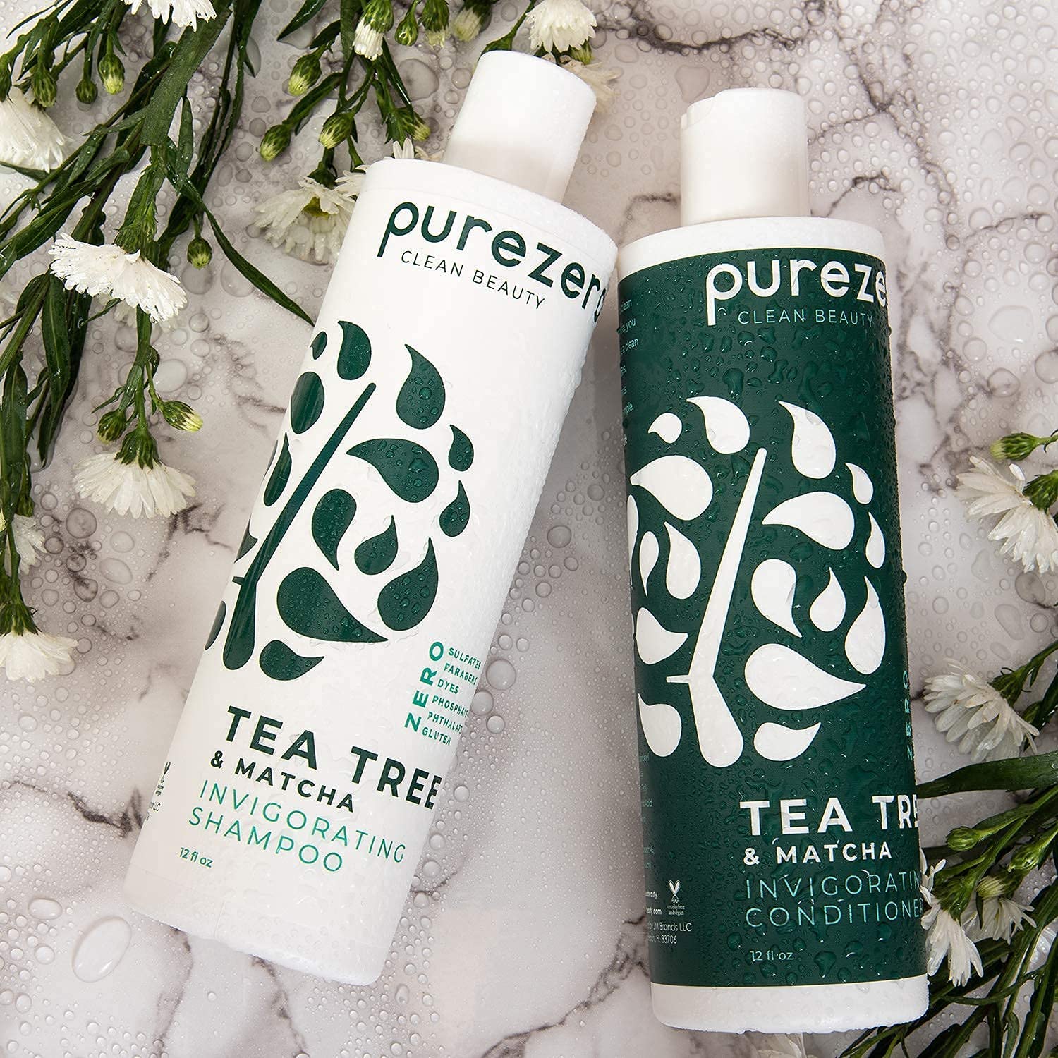 Purezero Tea Tree & Matcha set back label reveals clean ingredient promise.