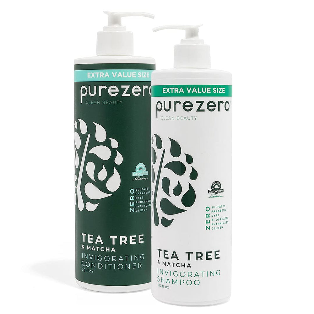 Purezero Tea Tree & Matcha set front bottles showing invigorating scalp care.