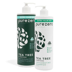 Purezero Tea Tree & Matcha set front bottles showing invigorating scalp care.