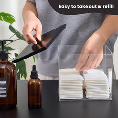 Puricon acrylic facial towels holder with black lid on a tidy bathroom counter