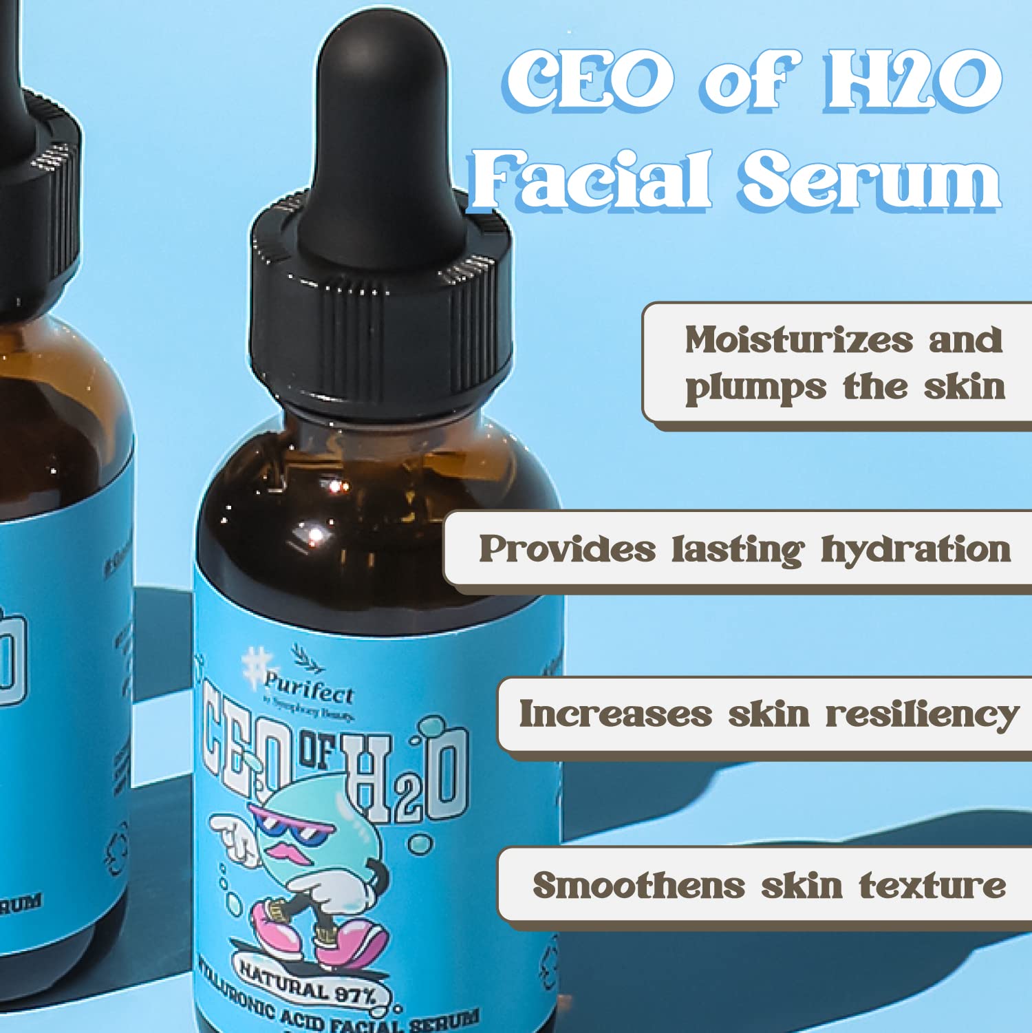 Purifect CEO of H2O serum pump demonstrates easy dispensing for quick hydration