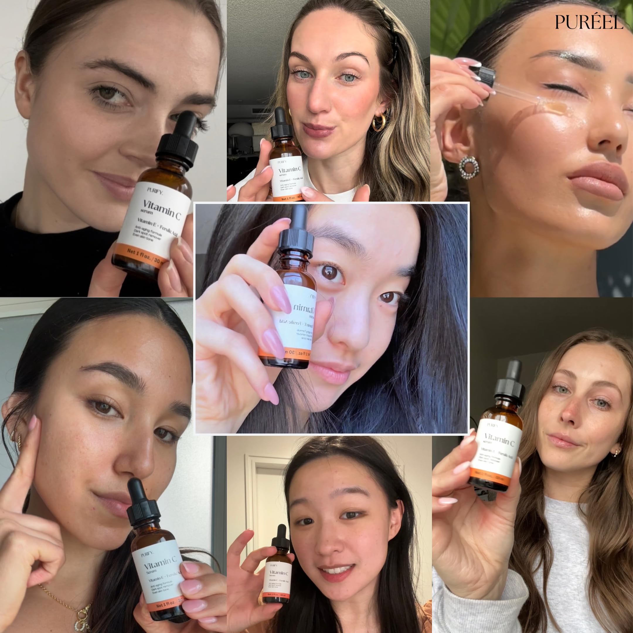Purify Puréel packaging highlights Vitamin E and ferulic acid ingredients