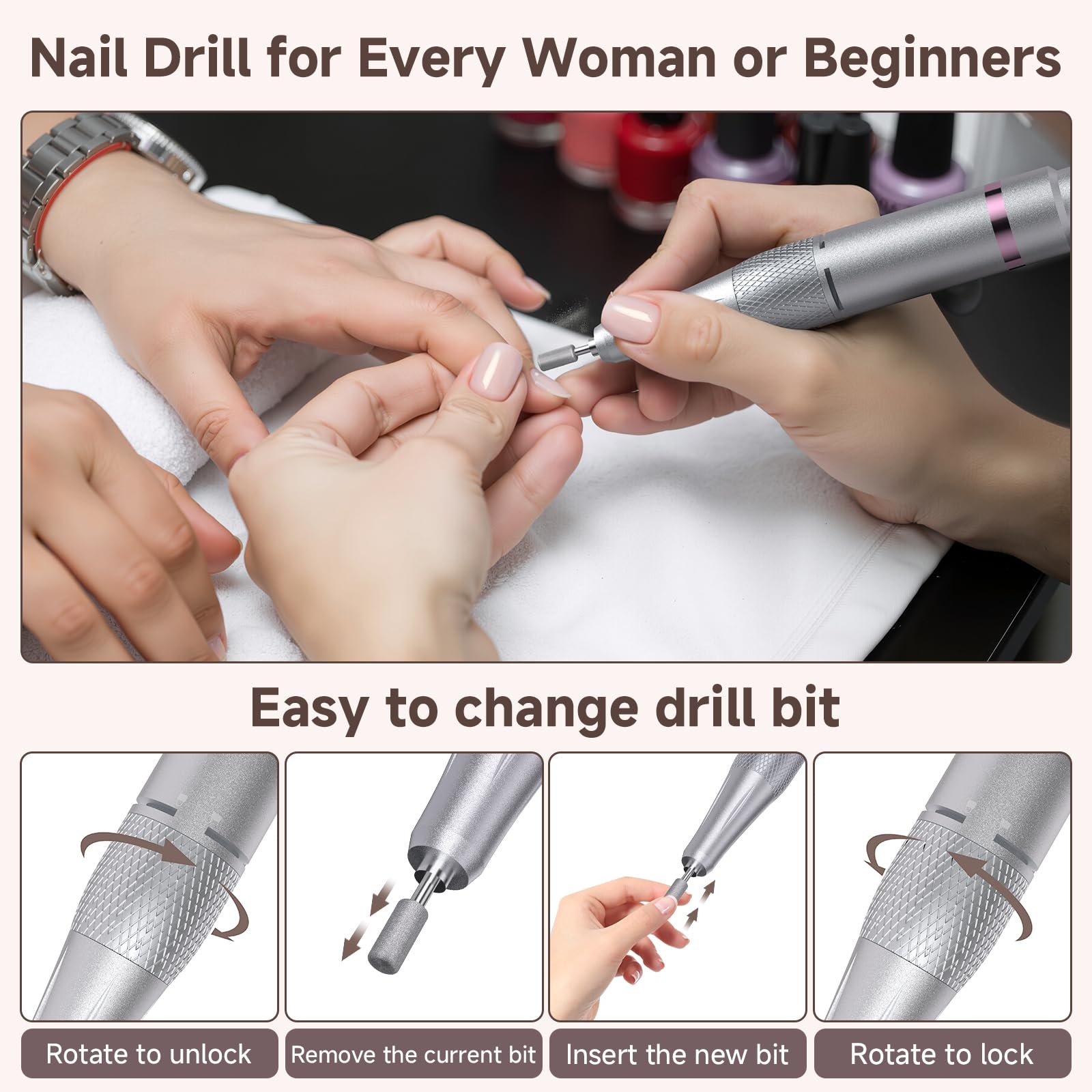 Puriom lightweight aluminum nail drill with belt clip for portability