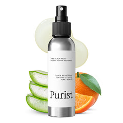 Purist Dandruff Spray bottle delivering a light mist for scalp hydration.
