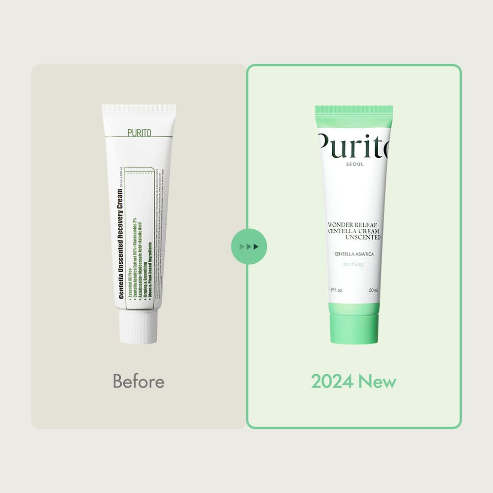 PURITO Centella Unscented Cream texture close-up shows creamy, lightweight feel ideal for daily use.