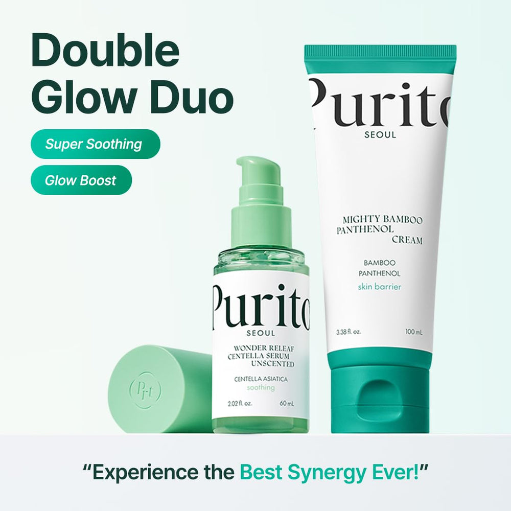 PURITO Centella Unscented Serum packaging, vegan and cruelty-free, ideal for mindful skincare routines.