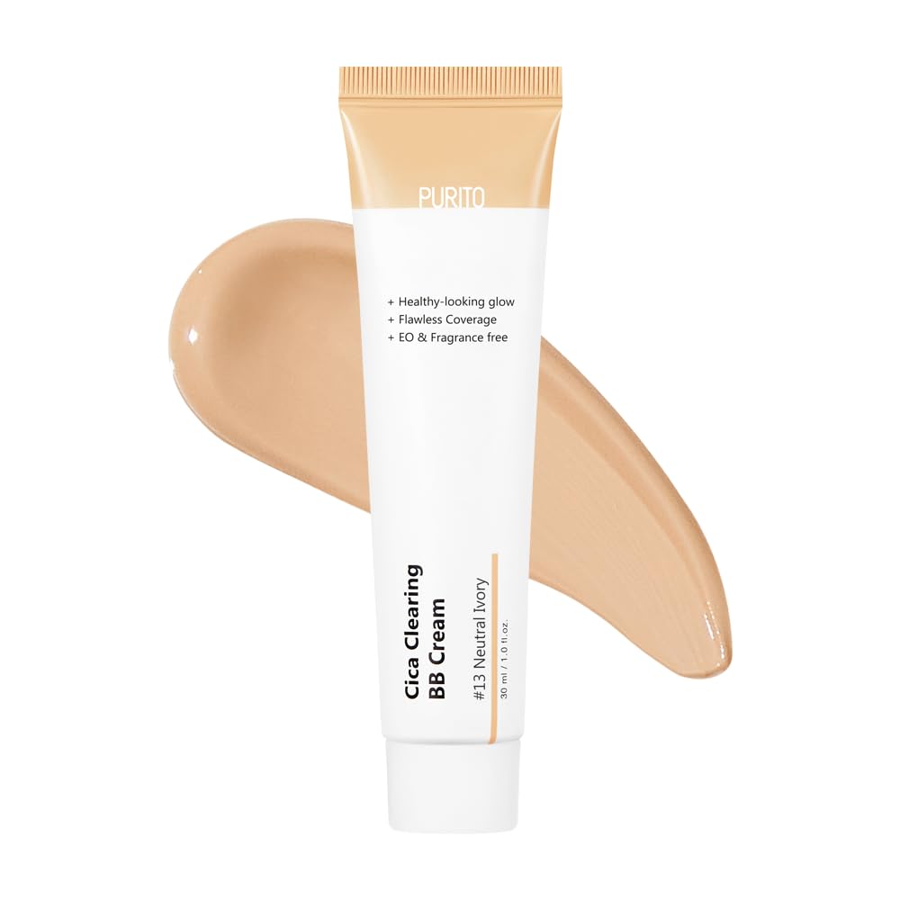 Purito Cica Clearing BB Cream 13 Ivory bottle offers vegan, lightweight coverage.