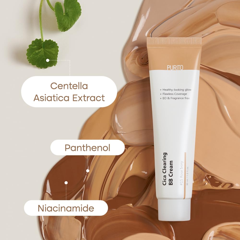 Purito Cica Clearing BB Cream close-up of creamy finish.