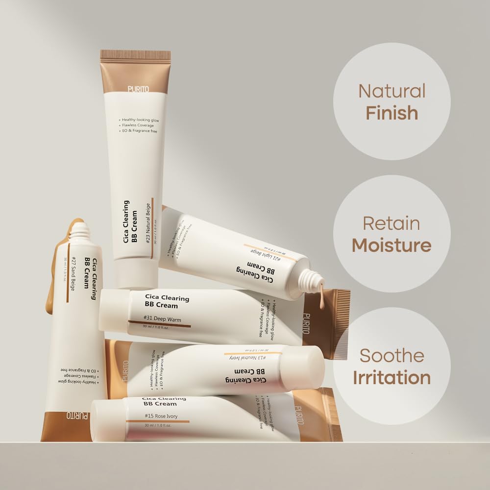 Purito Cica Clearing BB Cream texture close-up shows creamy, blendable formula.