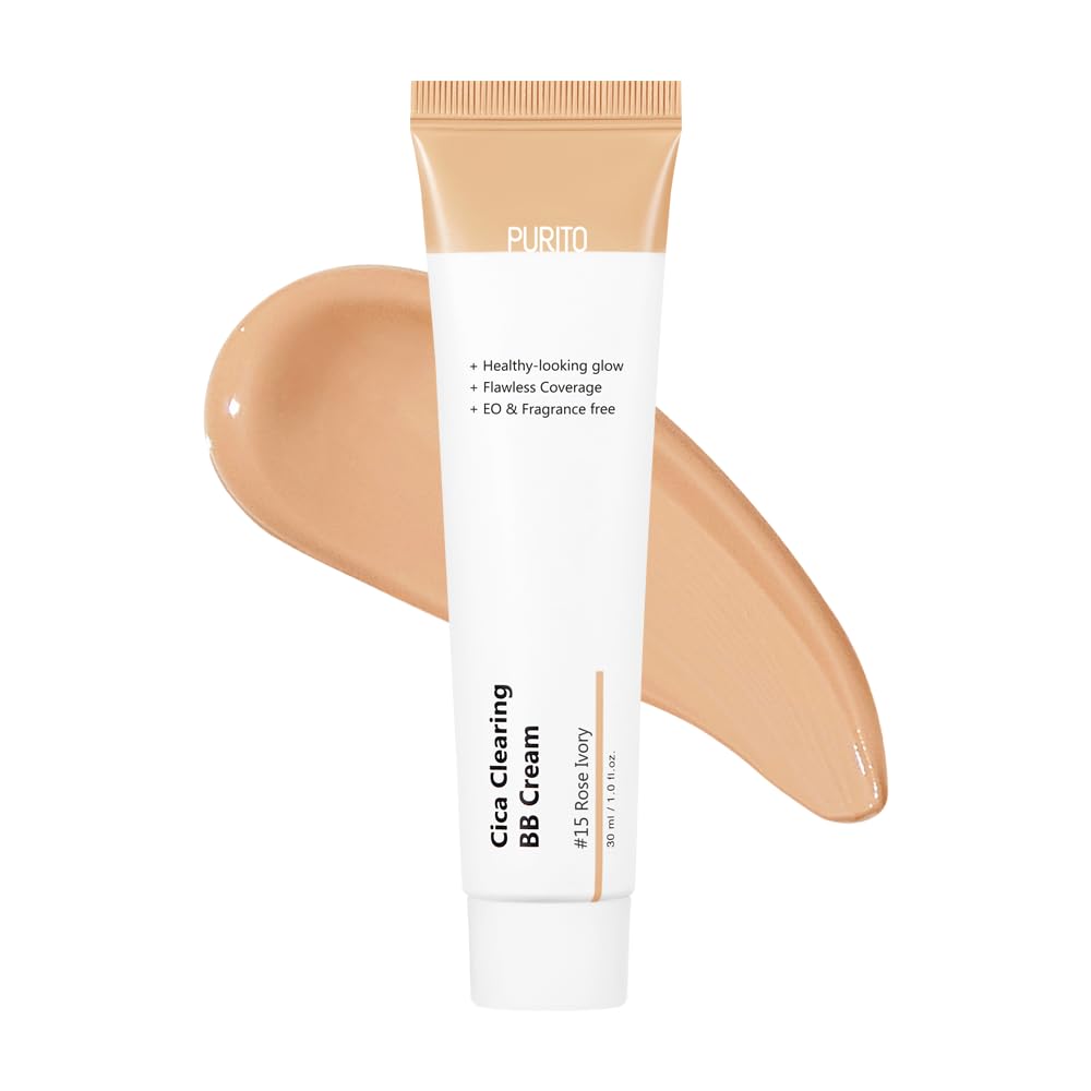 Purito Cica Clearing BB Cream Rose Ivory tube close-up for natural, lightweight coverage.