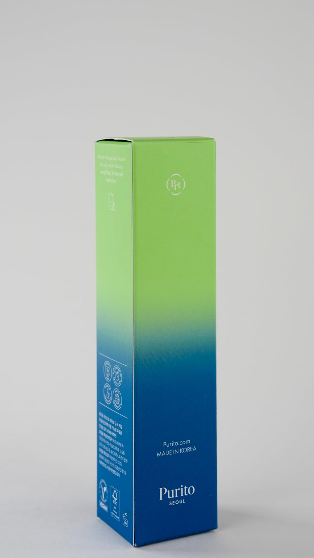 Purito Deep Sea Cream packaging display highlights vegan and cruelty-free skincare.