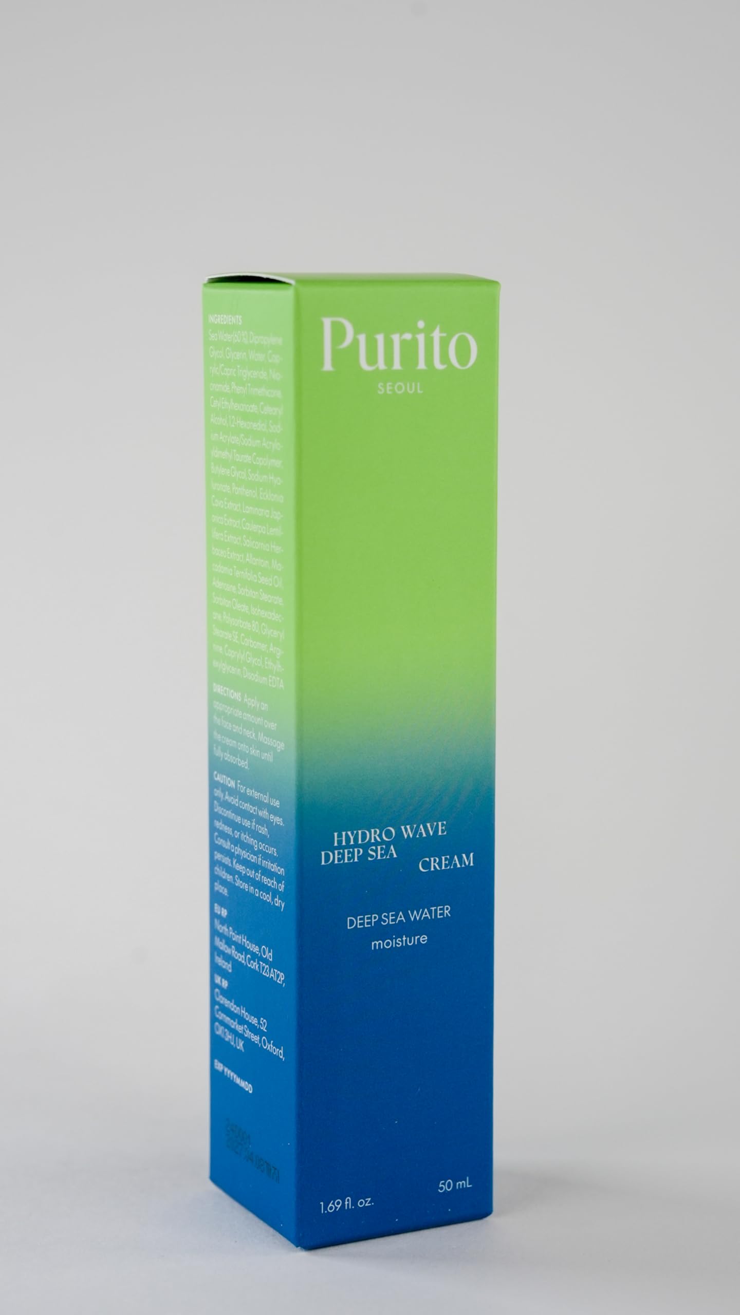 Purito Deep Sea Cream texture demo conveys dewy, non-heavy finish.