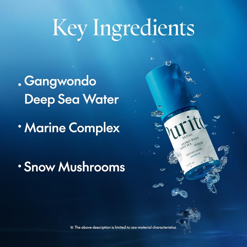 PURITO Deep Sea Serum on the face for a fresh, hydrated look.