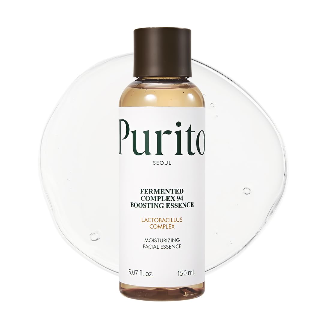 PURITO Fermented Complex 94 essence bottle closeup for a soothing skincare routine.