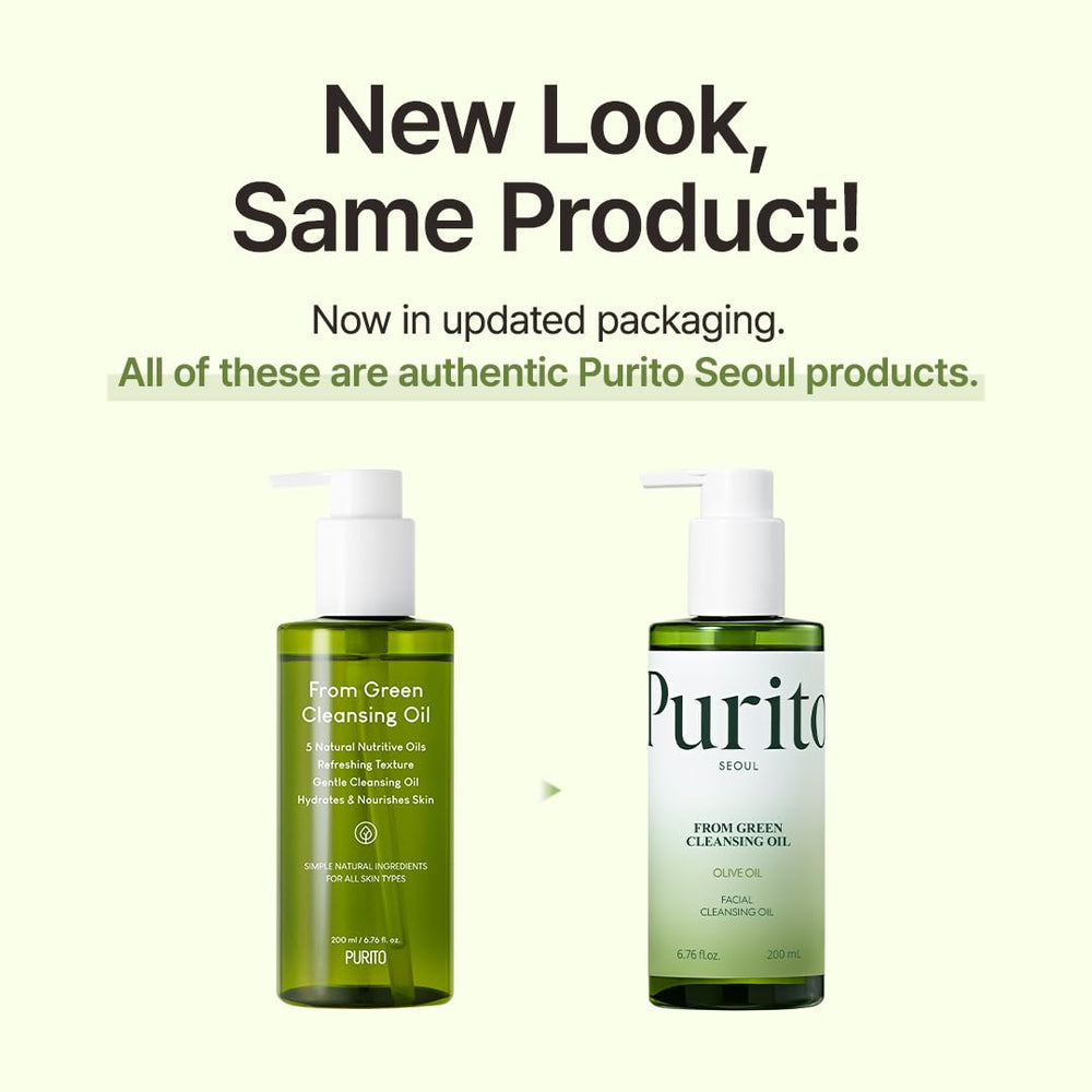 PURITO From Green Cleansing Oil five-oil blend illustration highlights mild oils