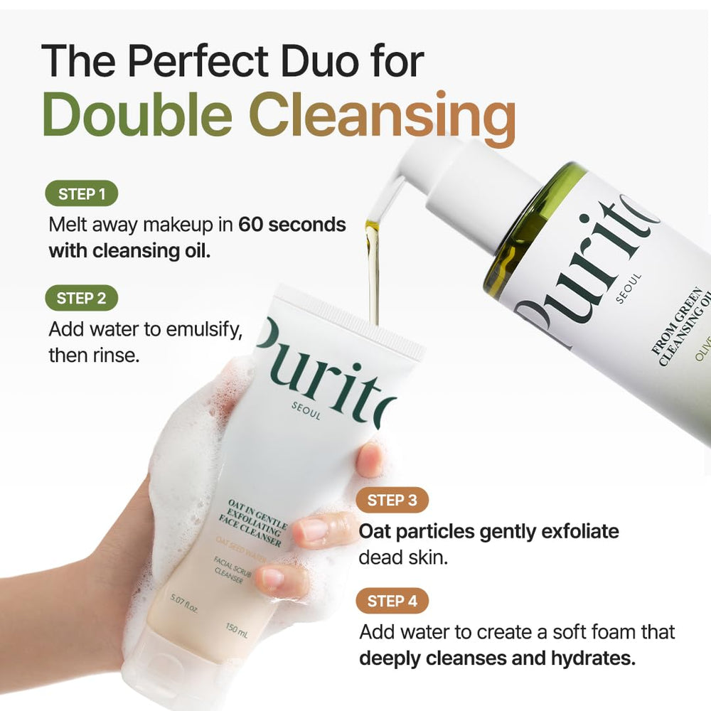 PURITO From Green Cleansing Oil two-step routine with follow-up cleanser