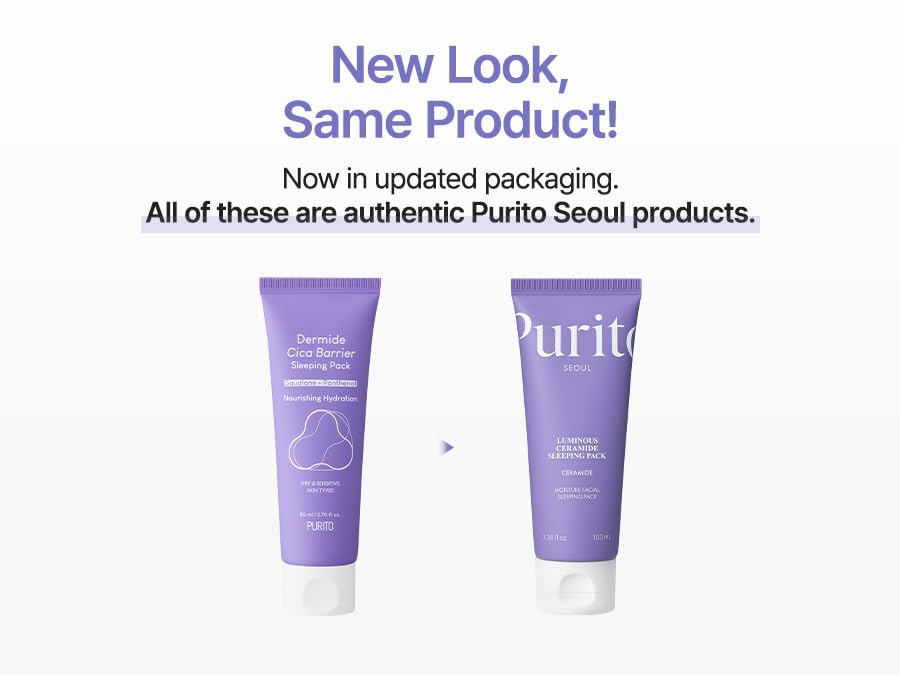 Purito Luminous Ceramide Sleeping Pack ingredients list features panthenol, allantoin, and squalane.