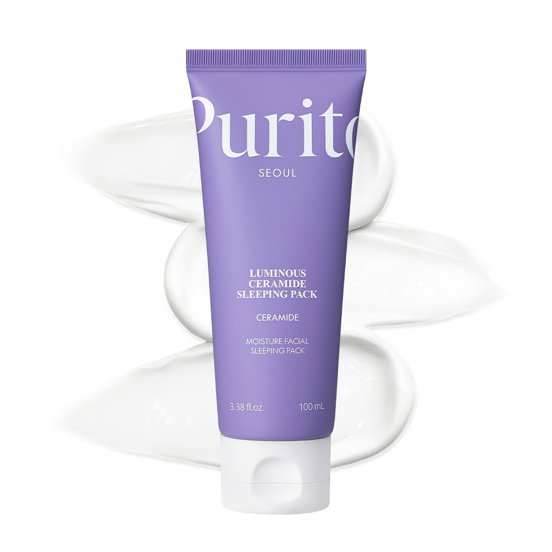Purito Luminous Ceramide Sleeping Pack packaging highlights vegan, cruelty-free night skincare for sensitive skin.