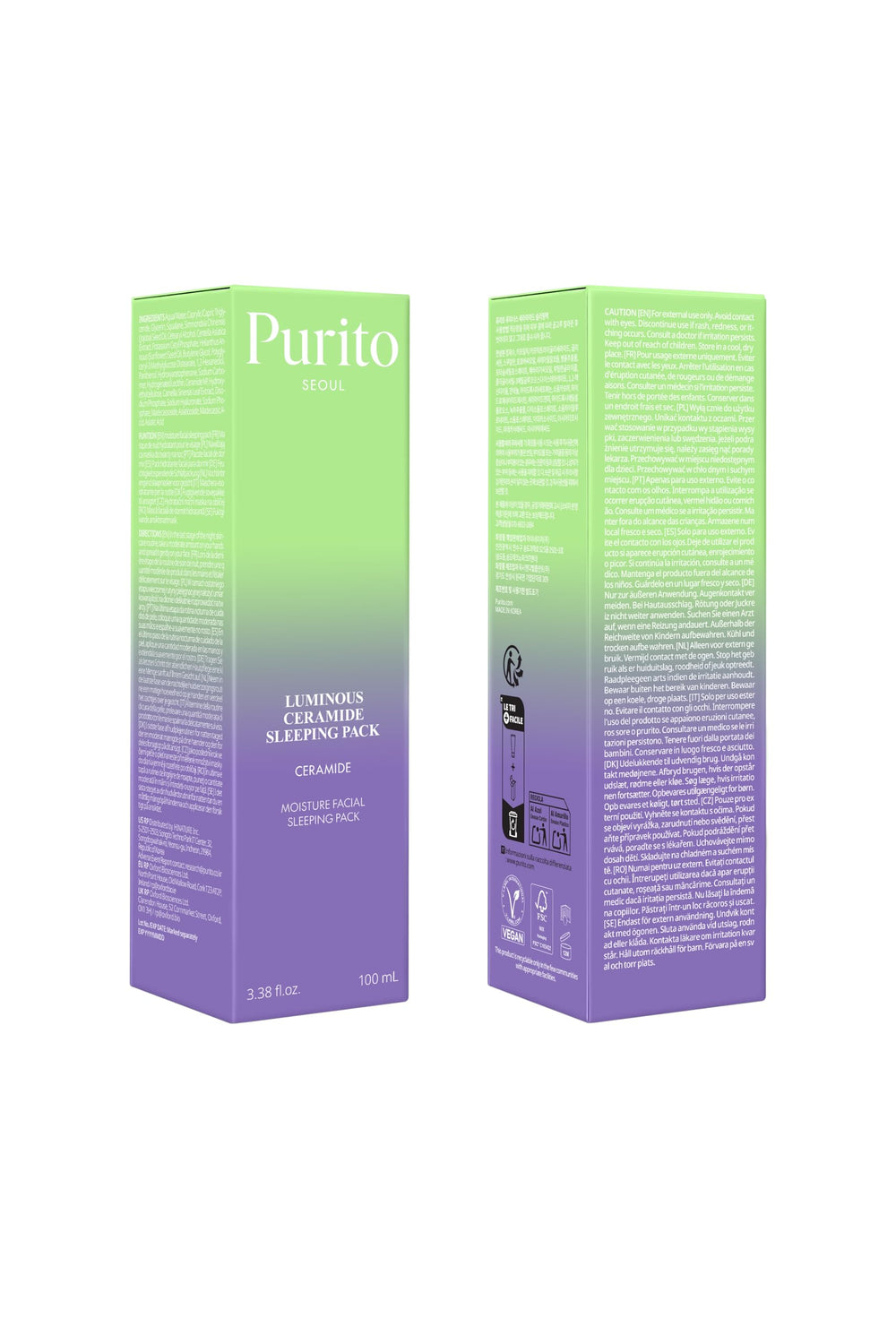 Purito Luminous Ceramide Sleeping Pack is vegan and cruelty-free for conscious skincare.