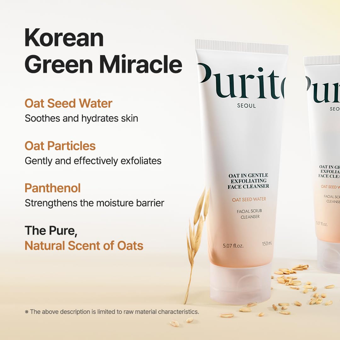 PURITO Oat Exfoliating Polish application on damp skin for soft, refreshed skin.