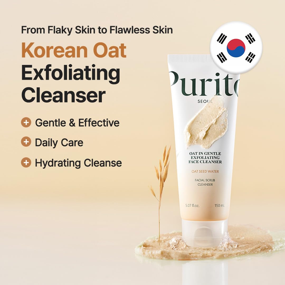 PURITO Oat Exfoliating Polish with fine oat particles for gentle pore-clearing exfoliation.