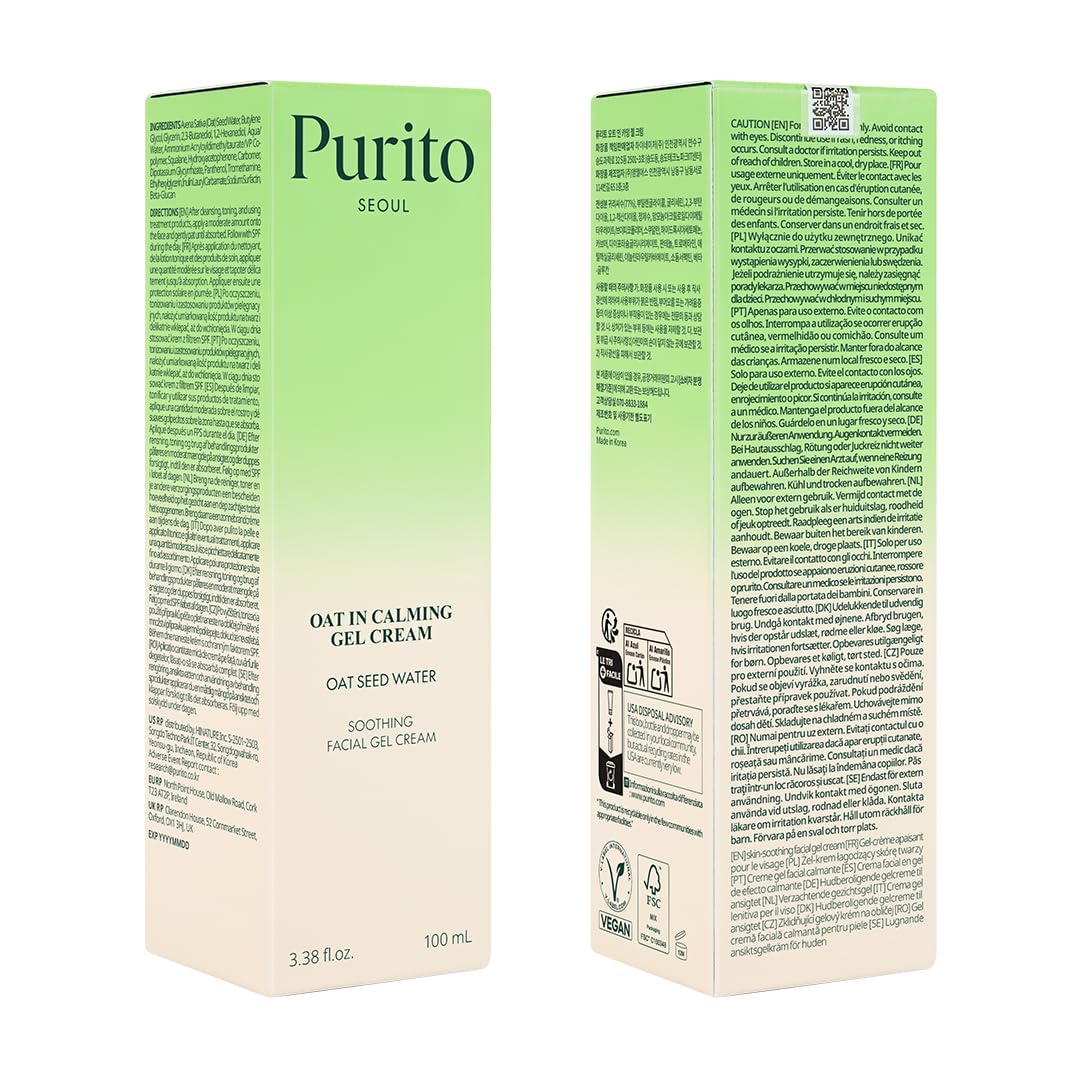 Purito Oat In Calming Gel Cream swirl on hand showcases hydrating, non-sticky finish.