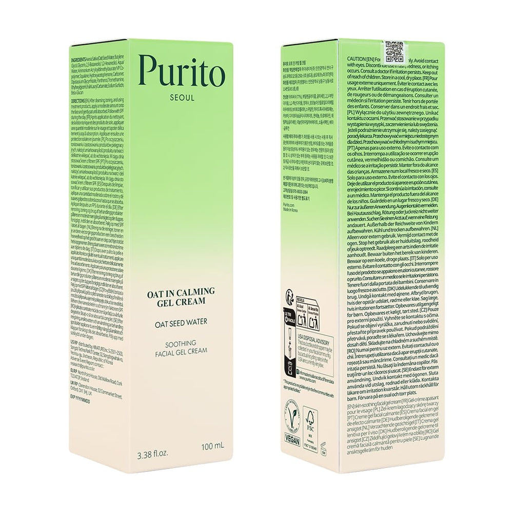 Purito Oat In Calming Gel Cream swirl on hand showcases hydrating, non-sticky finish.