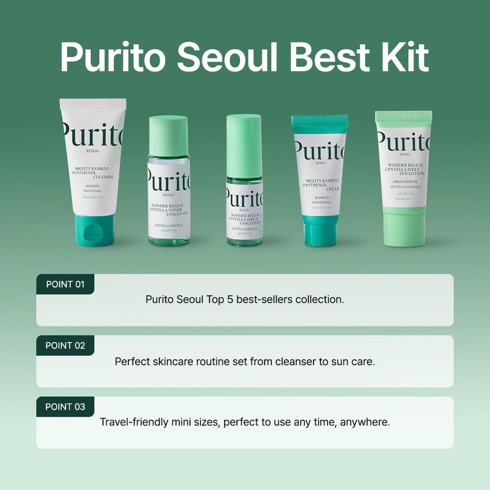Purito SEOUL Best Kit unscented packaging emphasizes fragrance-free formulas