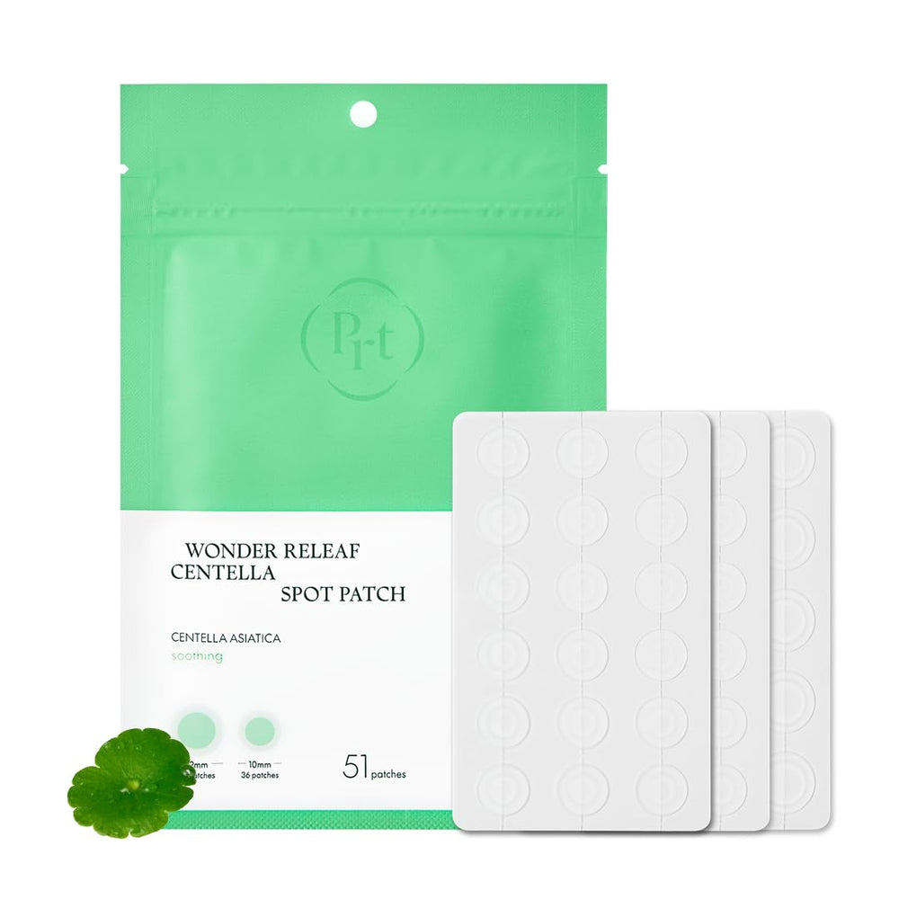 PURITO SEOUL Wonder Releaf Centella Spot Patch packaging shows discreet, travel-friendly design for on-the-go calming.