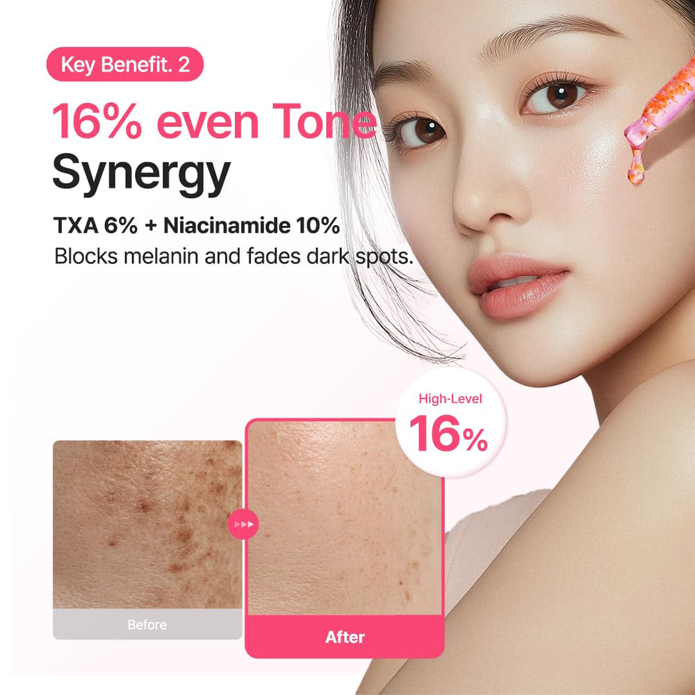 Purito TXA6 skin swatches reveal even-toned results on post-acne marks.