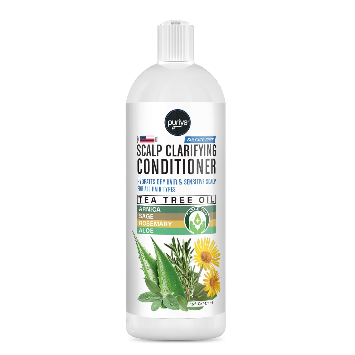 Puriya sulfate-free conditioner bottle closeup showing daily scalp hydration.