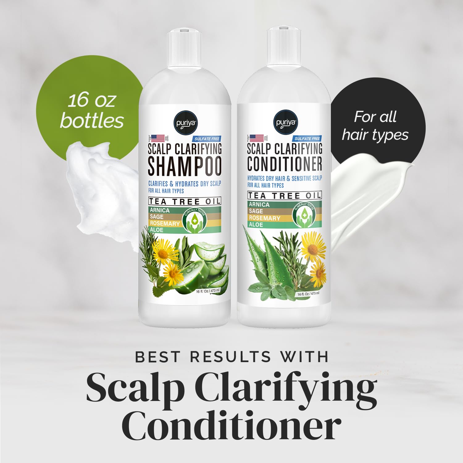 Puriya Tea Tree Clarifying Shampoo 16oz packaging signals value and longevity.