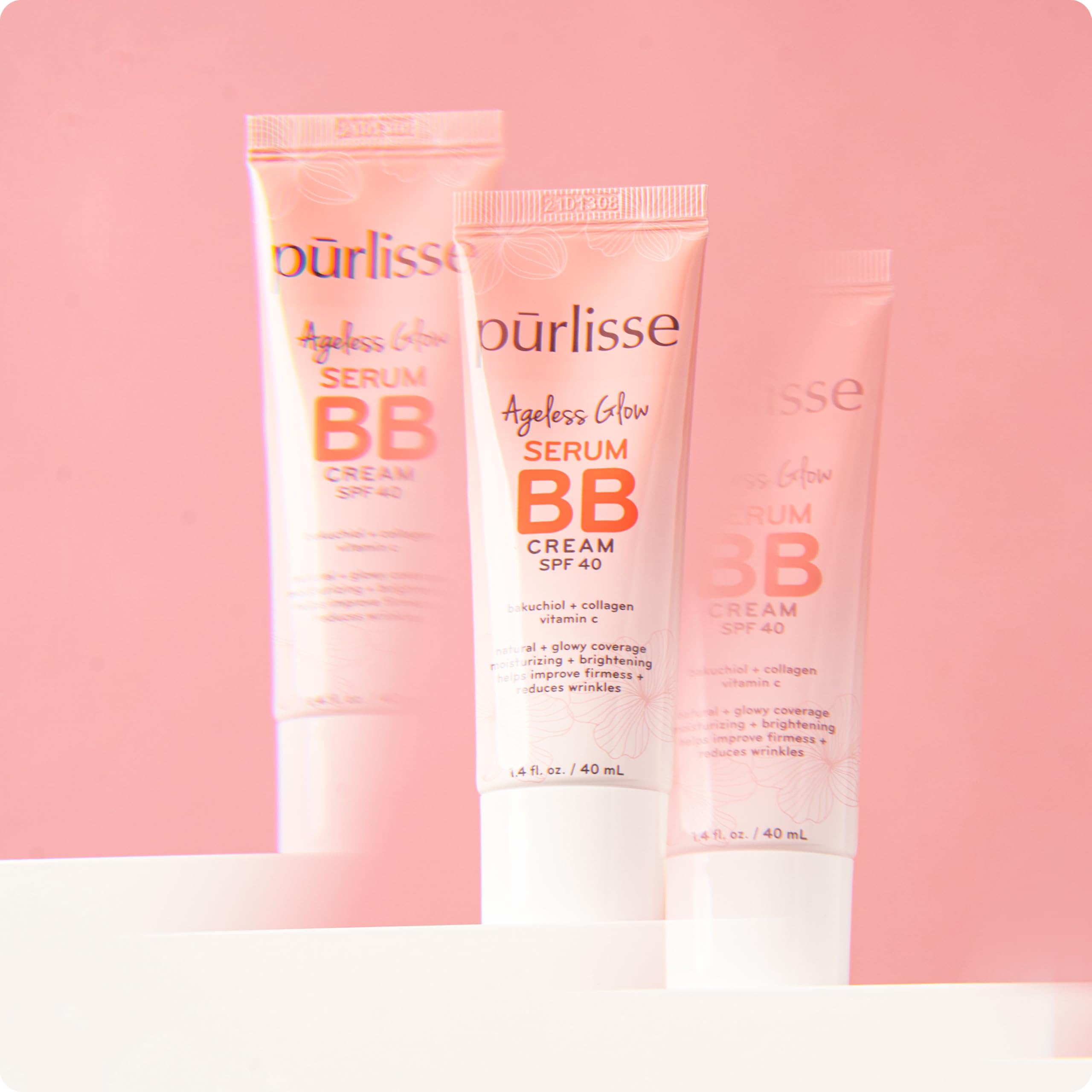 pūrlisse Ageless Glow swatch demonstrates dewy finish and radiant complexion