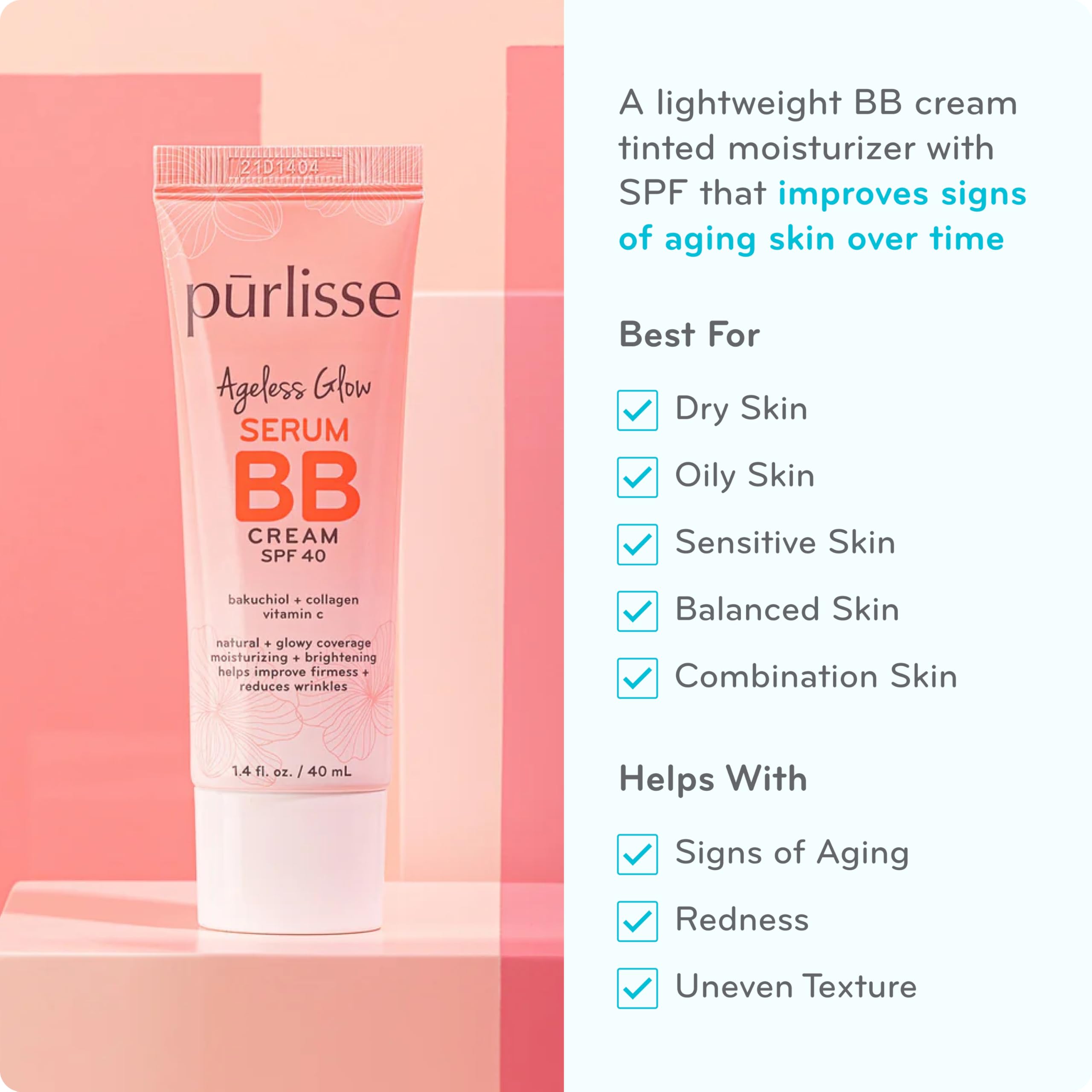 pūrlisse Ageless Glow serum BB cream on hand with swirls for quick natural coverage