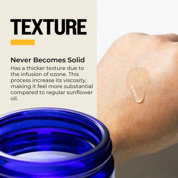PurO3 fully ozonated skin oil texture captured in a bottle for deep moisturization.