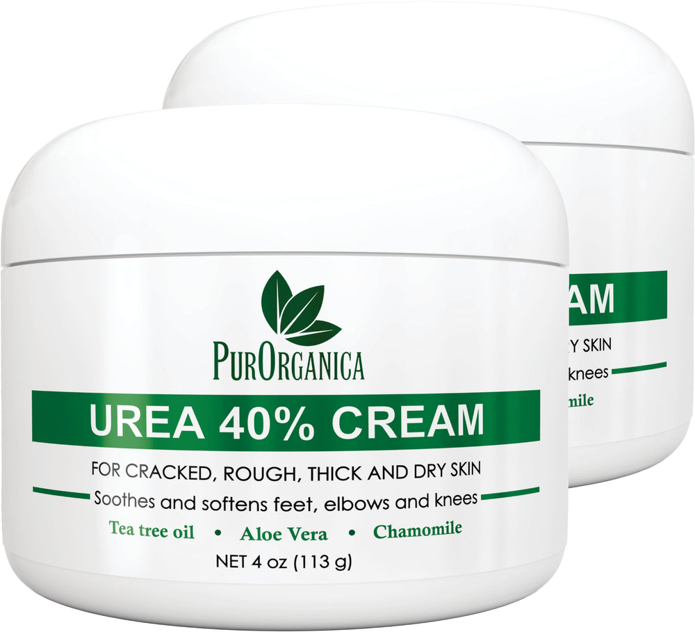 PurOrganica Urea 40% Foot Cream tube front highlights premium USA-made foot care for dry skin