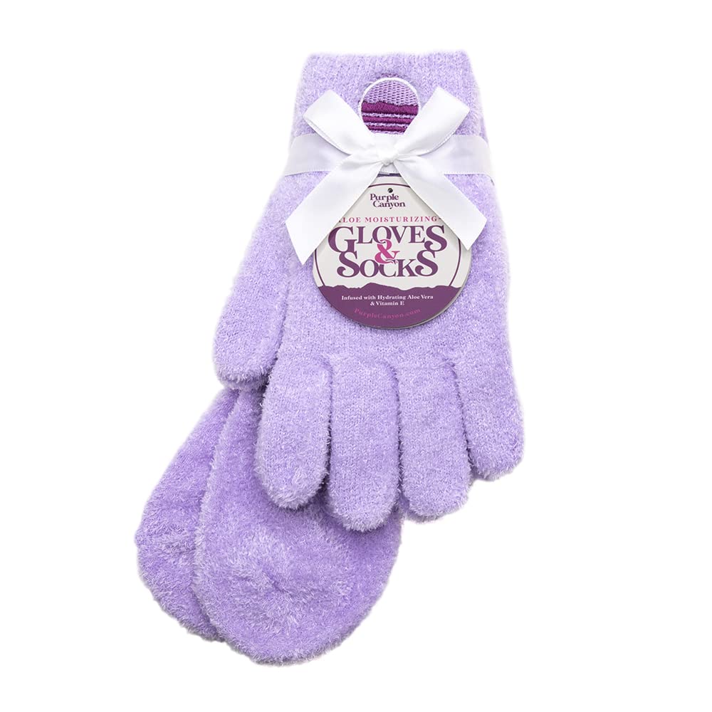 Purple Canyon moisturizing socks and gloves set flatlay for relaxing at-home self-care.
