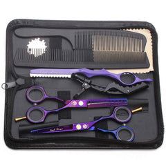 Purple Dragon 5.5-inch hair cutting scissors set delivers precise cuts for professional or home grooming.