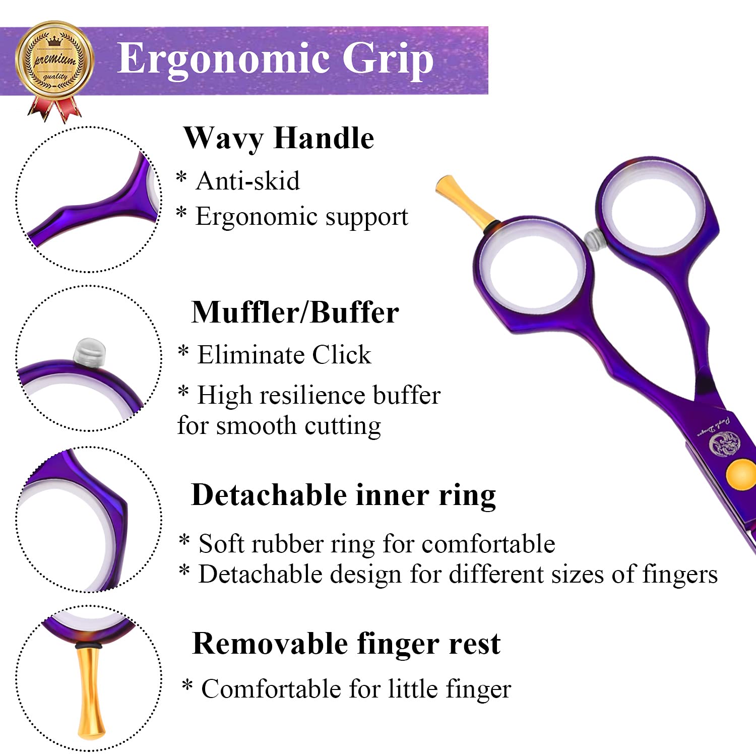 Purple Dragon thinning texturizing shears add body and texture to styles.