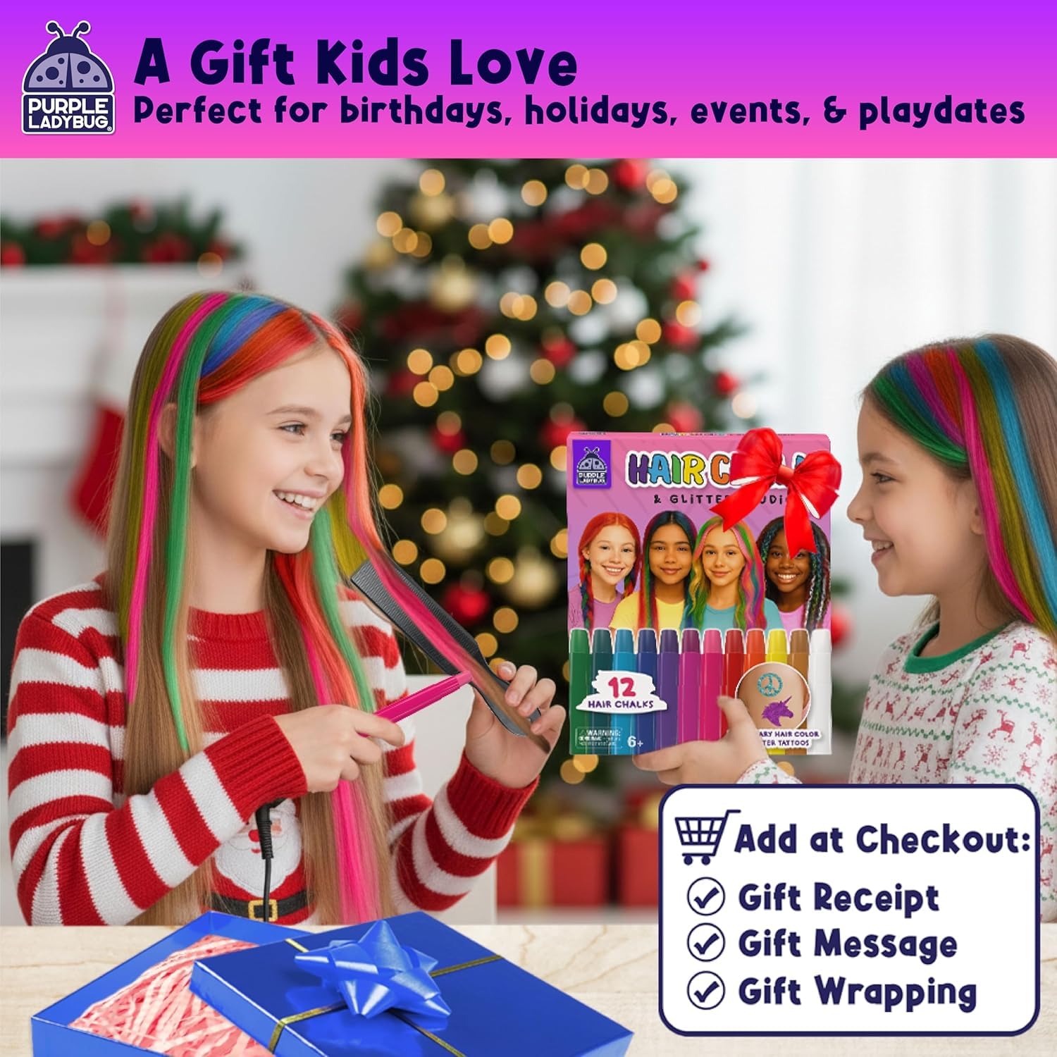 Purple Ladybug hair chalk applicator wand enables precise color application
