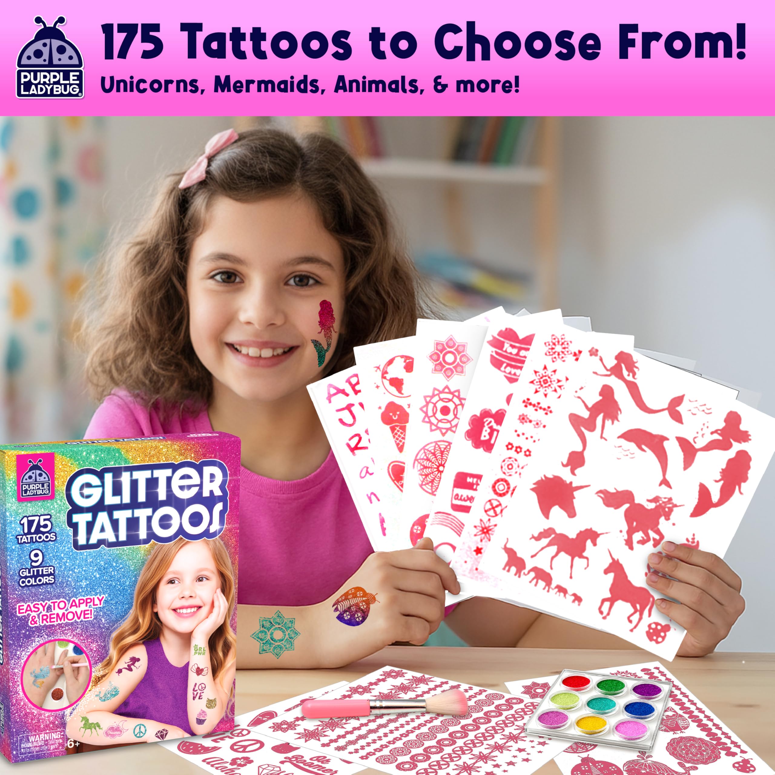 Purple Ladybug unicorn and mermaid designs inspire imaginative play.
