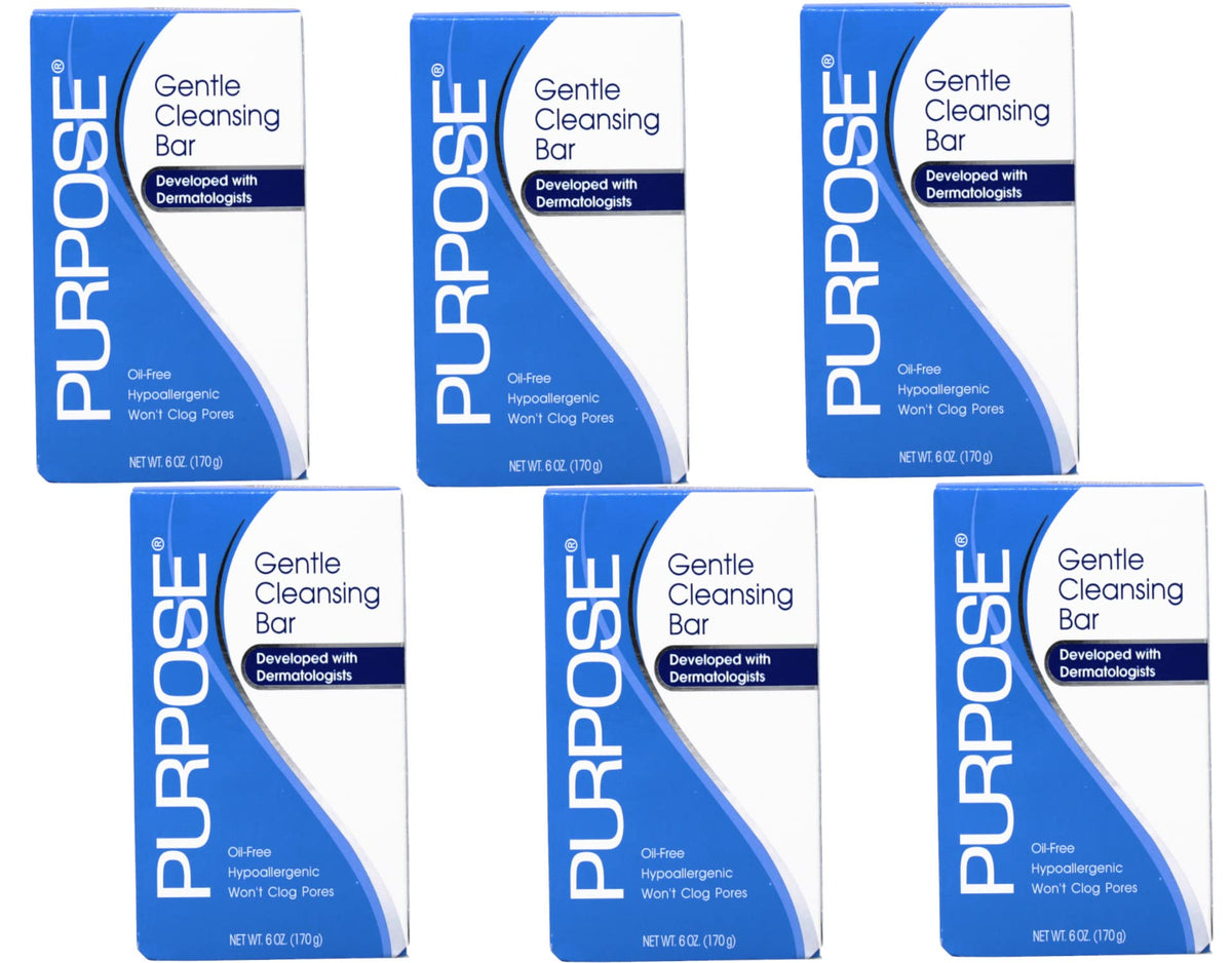 PURPOSE cleansing bar front view shows a six-pack convenience for daily cleansing