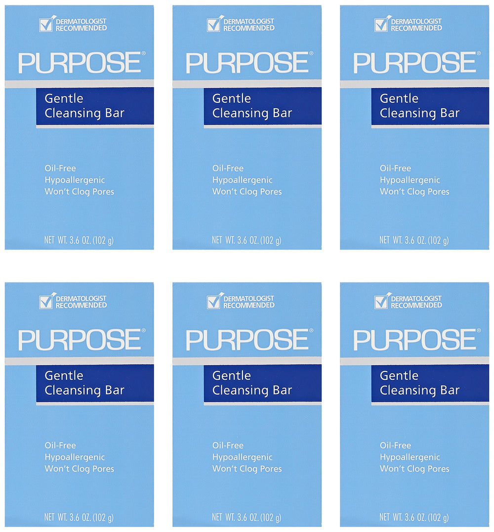 PURPOSE Gentle Cleansing Bar texture closeup shows smooth, cleansing feel for sensitive skin.