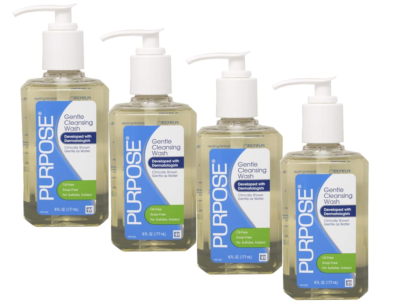 Purpose Gentle Cleansing Wash bottle shows gentle cleansing for all skin types