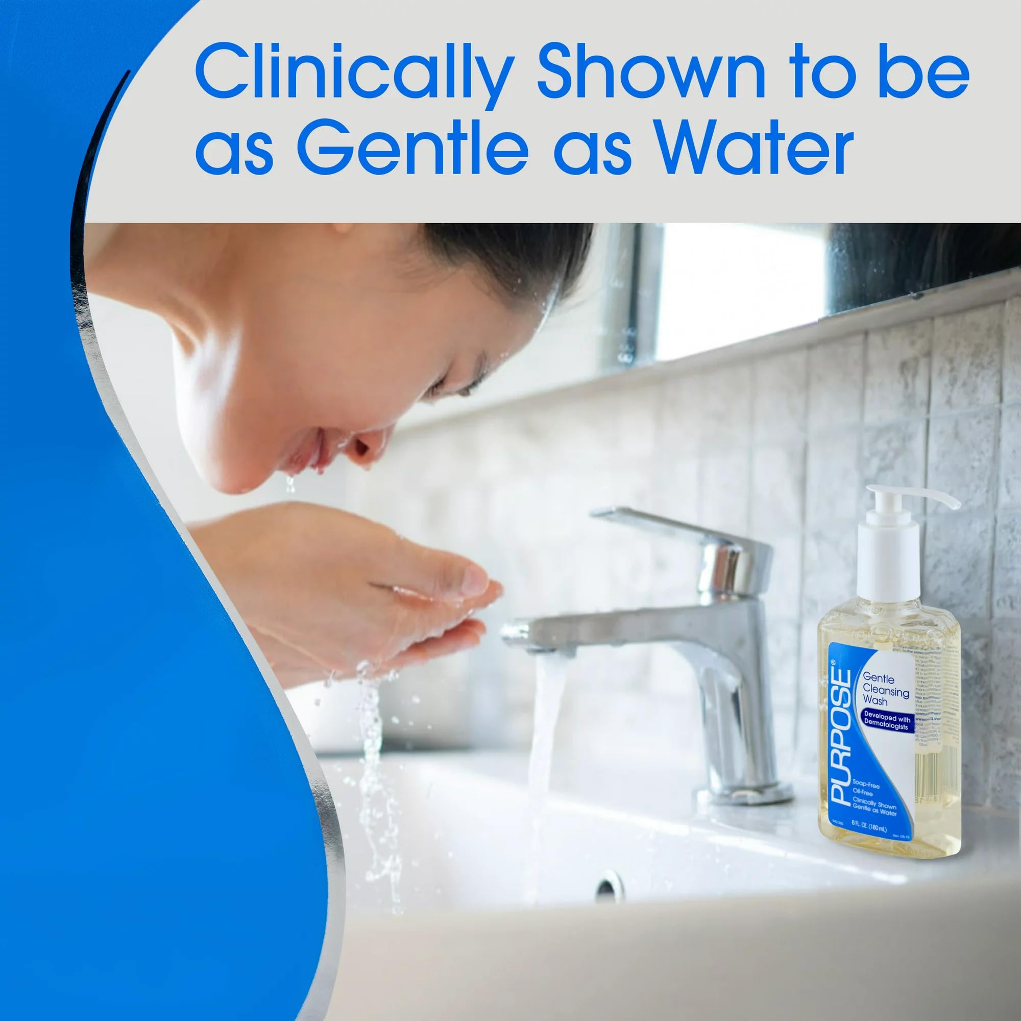 Purpose Gentle Cleansing Wash pump action demonstrates easy, non-irritating daily use.