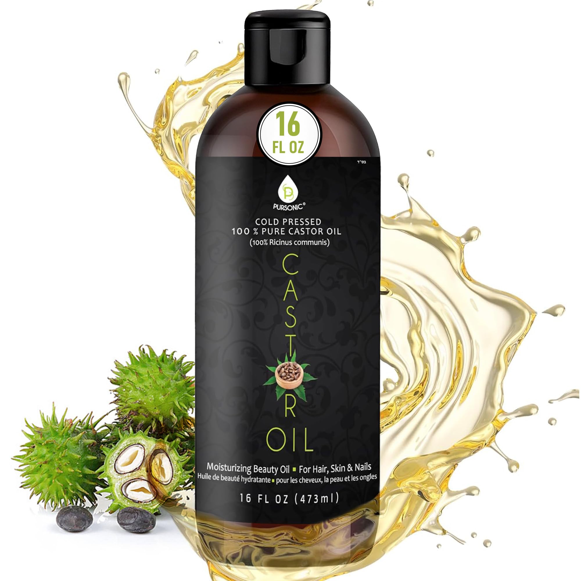 Pursonic Castor Oil bottle 16oz for versatile skin and hair care